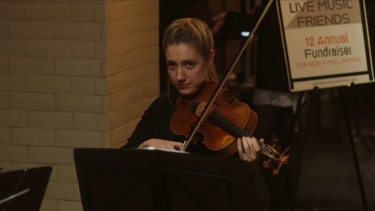 On a String backdrop