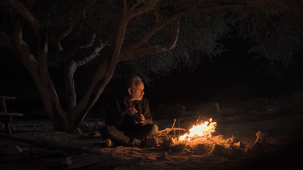 A Burning Man backdrop