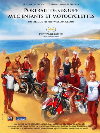 Portrait de groupe avec enfants et motocyclettes poster