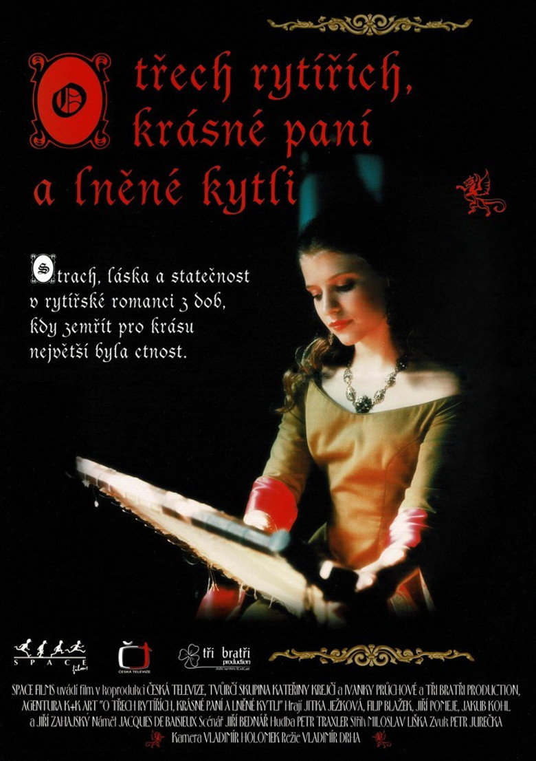 O třech rytířích, krásné paní a lněné kytli poster background