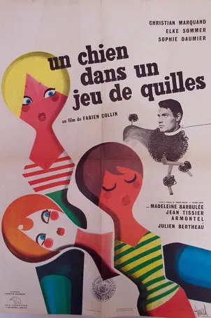 Un chien dans un jeu de quilles poster background