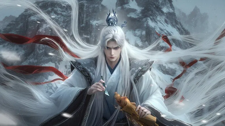 Wang Lin standing amidst a dark, atmospheric landscape