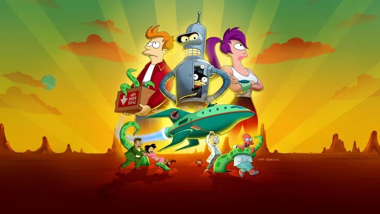 Bender, Fry, and Leela in the Planet Express ship cockpit