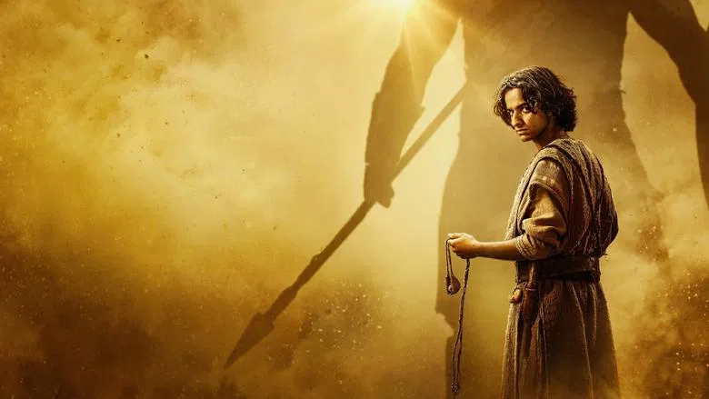 David facing Goliath in the Valley of Elah