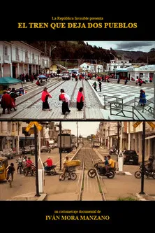 Train leaves two towns poster background