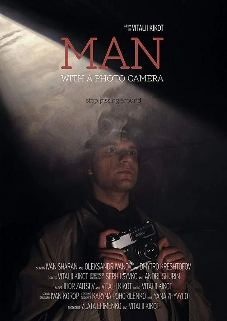 Man with a photo camera poster background