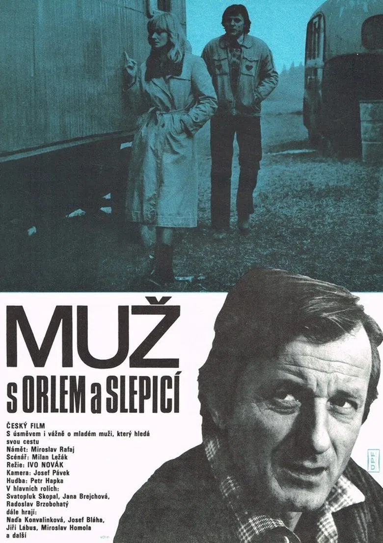 Muž s orlem a slepicí poster background