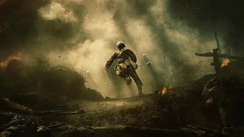 Explosions rock the battlefield as soldiers scramble for cover on Hacksaw Ridge