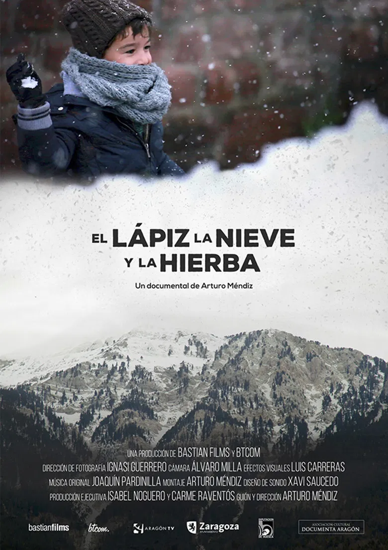 El lápiz, la nieve y la hierba poster background