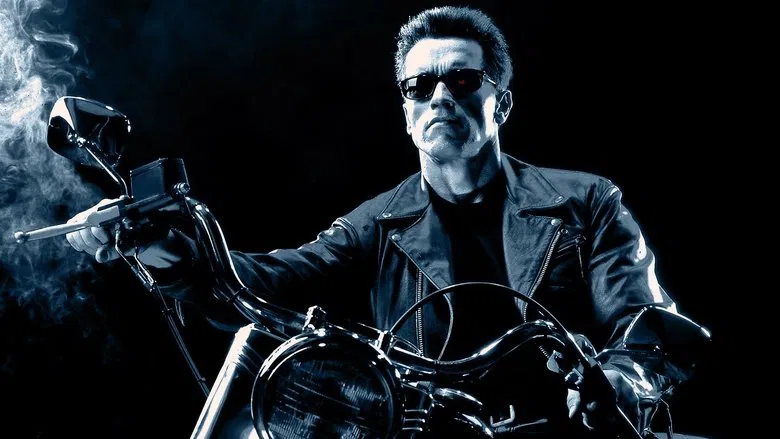 The T-800 protects John Connor on a motorcycle escape